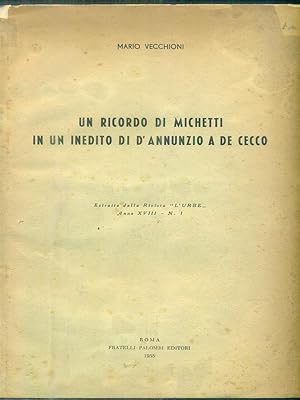 Seller image for Un ricordo di Michetti in un inedito di D'Annunzio a De Cecco. estratto for sale by Librodifaccia