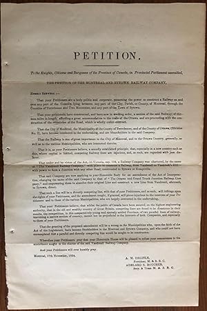 Petition. To the Knights, Citizens and Burgesses of the Province of Canada, in Provincial Parliam...