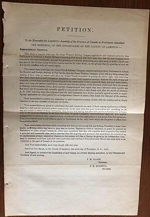 Petition. To the Honorable the Legislature of the Province of Canada Assembled. The Memorial of t...