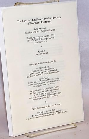 Seller image for Fifth Annual Fundraising and Awards Dinner [program] Speaker: Jewelle Gomez; Thursday, 17 November 1994 for sale by Bolerium Books Inc.