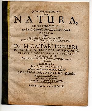 Bild des Verkufers fr De natura disputatio physica. zum Verkauf von Wissenschaftliches Antiquariat Kln Dr. Sebastian Peters UG