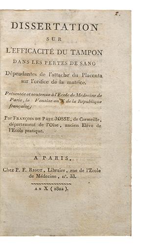 Dissertation sur l'efficacité du tampon dans les pertes de sang, dépendantes de l'attache du plac...