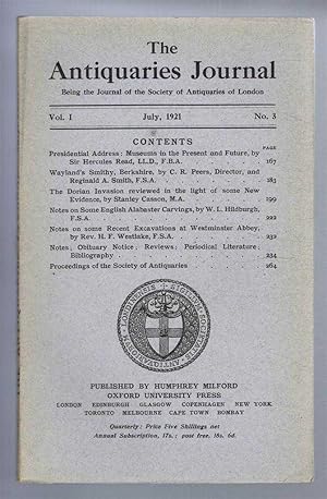 Seller image for The Antiquaries Journal, Being the Journal of the Society of Antiquaries of London, Vol I, No. 3, July 1921 for sale by Bailgate Books Ltd