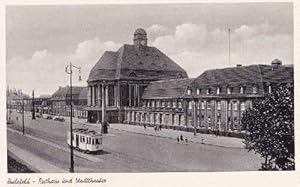 Rathaus und Stadttheater. Ansichtskarte in Photodruck. Ungelaufen.