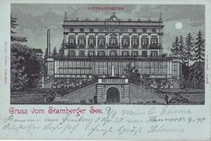 Gruss vom Starnberger See. Ansichtskarte in Photolithographie. Abgestempelt 09.08.1905.