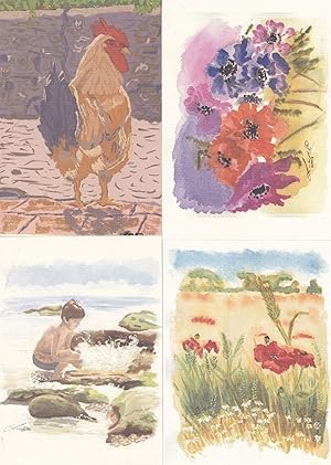 Linda Matthews Norfolk Artist Poppies Cockerel Flowers 4x Postcard s