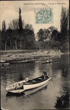 Bild des Verkufers fr Ansichtskarte / Postkarte Maisons Laffitte Yvelines, Eglise Saint Nicolas, Vue sur le Petit Bras, Ruderboot, Angeln zum Verkauf von akpool GmbH