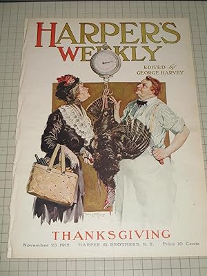 Seller image for 1912 Harper's Weekly: Thanksgiving Cvr - Teddy Roosevelt/Bull Moose Party Cartoon - Financial Side of Football - War in the Near East - Central American Loans for sale by rareviewbooks