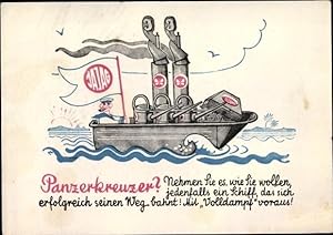 Künstler Ansichtskarte / Postkarte Panzerkreuzer, Reklame J. A. John AG Erfurt