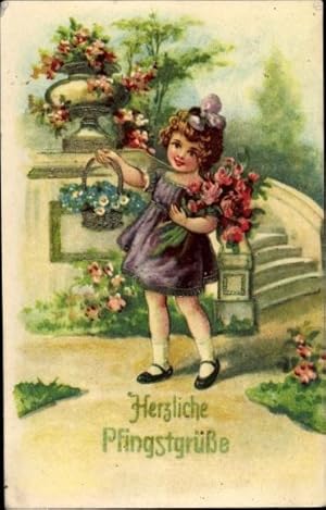 Bild des Verkufers fr Ansichtskarte / Postkarte Glckwunsch Pfingsten, Mdchen mit Rosen im Garten zum Verkauf von akpool GmbH