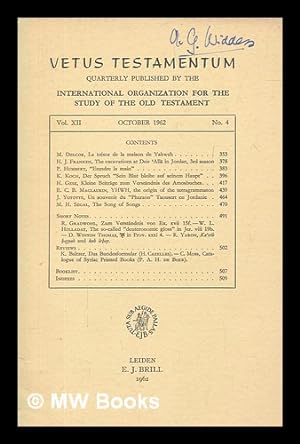 Seller image for Vetus Testamentum : quarterly published by the International Organization of Old Testament Scholars - vol. XII no. 4 Jan 1962 for sale by MW Books