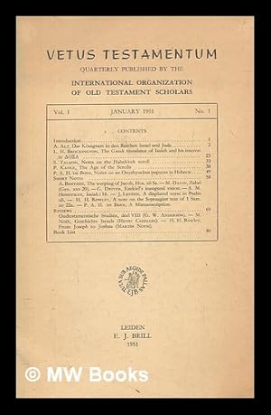 Seller image for Vetus Testamentum : quarterly published by the International Organization of Old Testament Scholars - vol. 1 no. 1 Jan 1951 for sale by MW Books