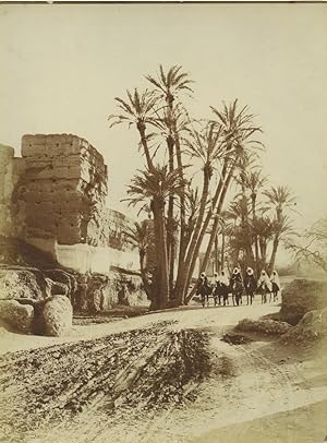 Morocco Marrakech City Wall Group of Men on Mules Old Photo Felix 1915