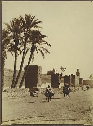 Morocco Marrakech City Wall Men on Mules Old Photo Felix 1915