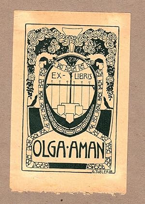 Klischee "Ex Libris Olga Aman", ca. 13,0 cm x 8,5 cm Blattgröße. Im Druck signiert und datiert "0...