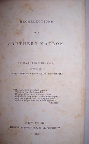 Seller image for RECOLLECTIONS OF A SOUTHERN MATRON for sale by Antiquarian Bookshop