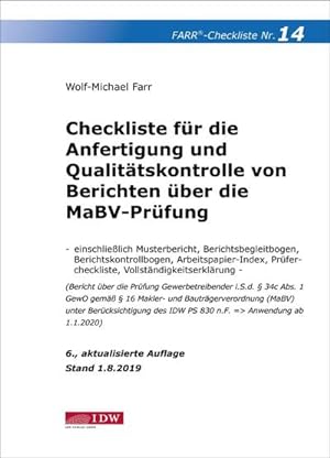 Immagine del venditore per Farr, Checkliste 14 (Berichte MaBV-Prfung), 6.A. venduto da Rheinberg-Buch Andreas Meier eK
