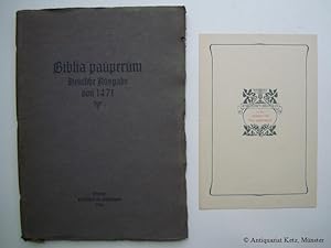 Biblia Pauperum. Deutsche Ausgabe von 1471. Beiliegt: Gedrucktes Widmungsblatt der Gesellschaft d...