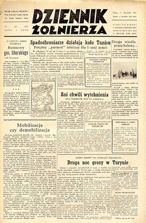 Seller image for Dziennik Zolnierza. [.] Pismo zolnierzy I. Korpusu Panc.-Motorowego. R.3 (1942). Nr 187 (720) (11 grudnia 1942) for sale by POLIART Beata Kalke