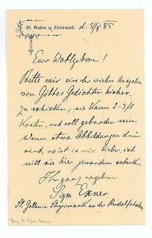 Bild des Verkufers fr Eigenh. Brief mit U. zum Verkauf von Antiquariat INLIBRIS Gilhofer Nfg. GmbH