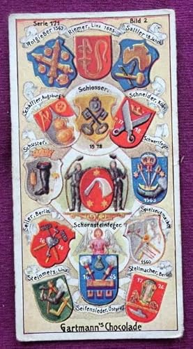 Seller image for Reklamebild / Kaufmannsbild / Sammelbild Gartmann Chocolade (Serie 171 Bild 2 Die Zunft-Wappen und Handwerker-Insignien) for sale by ANTIQUARIAT H. EPPLER