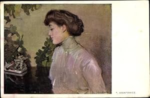 Künstler Ansichtskarte / Postkarte Axentowicz, T., Frauenportrait, junge brünette Frau