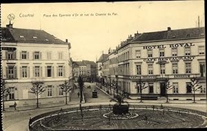 Bild des Verkufers fr Ansichtskarte / Postkarte Kortrijk Courtrai Westflandern, Place des Eperons d'Or, Rue du Chemin de Fer zum Verkauf von akpool GmbH