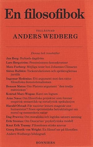 Bild des Verkufers fr En filosofibok. Tillgnad Anders Wedberg. zum Verkauf von Hatt Rare Books ILAB & CINOA