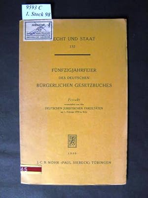 Imagen del vendedor de Fnfzigjahrfeier des Deutschen Brgerlichen Gesetzbuches. a la venta por avelibro OHG