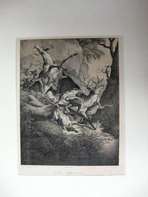 Eine Jagdszene nach der Natur gezeichnet 1731 in dem Park von Nymphenburg nach Stahrenberg (Starn...