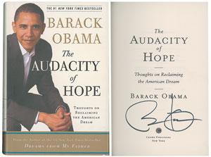 Signed book: The Audacity of Hope. First edition, later printing.