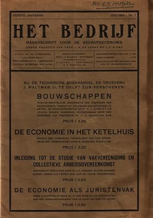 Seller image for Het Bedrijf. Maandschrift voor de bedrijfseconomie. Eerste jaargang, Juli 1918 No. 1. [Los eerste nummer]. for sale by Antiquariaat Clio / cliobook.nl