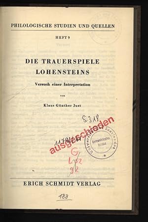 Seller image for Die Trauerspiele Lohensteins Versuch einer Interpretation for sale by Antiquariat Bookfarm