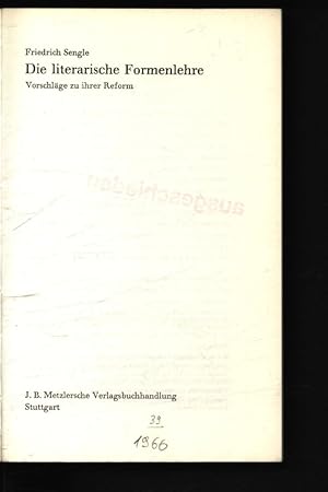 Bild des Verkufers fr Die literarische Formenlehre. Vorschlge zu ihrer Reform. zum Verkauf von Antiquariat Bookfarm