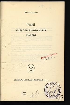 Bild des Verkufers fr Virgil in der modernen Lyrik Italiens. zum Verkauf von Antiquariat Bookfarm