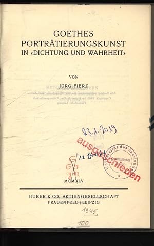 Image du vendeur pour Goethes Portrtierungskunst in "Dichtung und Wahrheit". mis en vente par Antiquariat Bookfarm