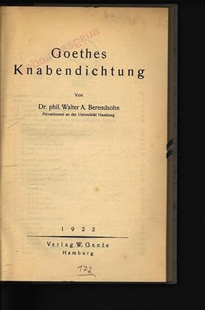 Bild des Verkufers fr Goethes Knabendichtung. zum Verkauf von Antiquariat Bookfarm