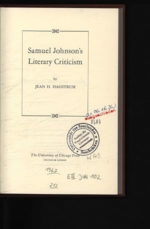 Bild des Verkufers fr Samuel Johnson s Literary Criticism. zum Verkauf von Antiquariat Bookfarm