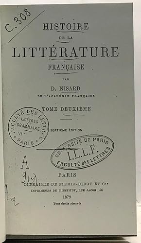 Immagine del venditore per Histoire de la littrature franaise - tome deuxime -septime dition (fac simil) venduto da crealivres