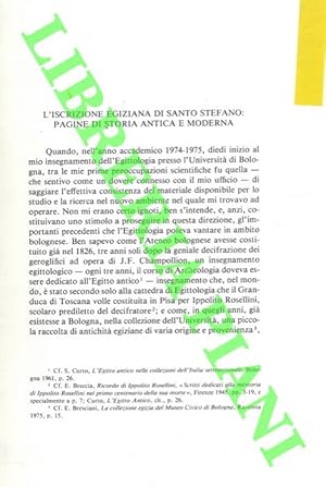 Bild des Verkufers fr L'iscrizione egiziana di Santo Stefano: pagine di storia antica e moderna. zum Verkauf von Libreria Piani