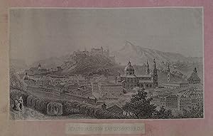 Salzburg von Kapuzinerberge. Stahlstich Salzburg G. Baldi um 1860, 7,5 x 12,5 cm