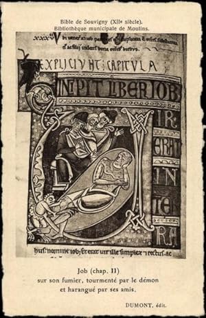 Ansichtskarte / Postkarte Souvigny Allier, Bible XIIe siecle, Job, chap. II, sur son fumier, Bibel