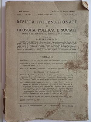 RIVISTA INTERNAZIONALE DI FILOSOFIA POLITICA E SOCIALE Diretta da LORENZO CABOARA Anno VI Maggio ...