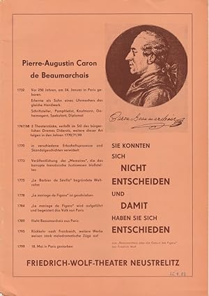 Bild des Verkufers fr Programmheft Friedrich Wolf BEAUMARCHAIS oder DIE GEBURT DES FIGARO Premiere 30. Mai 1982 Heft 6 / 82 zum Verkauf von Programmhefte24 Schauspiel und Musiktheater der letzten 150 Jahre