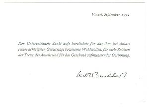 Seller image for Gedruckte Karte mit gedr. Unterschrift. for sale by Kotte Autographs GmbH