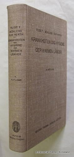 Image du vendeur pour Krankheiten und Hygiene der warmen Lnder. Ein Handbuch fr die Praxis von P. Mhlens, E. Nauck, H. Vogel u. H. Ruge. 4., vllig neu bearbeitete Auflage. Leipzig, Georg Thieme, 1938. Lex.-8vo. Mit 7 (6 farbigen) Tafeln u. 431 Illustrationen im Text. XI, 562 S., 2 Bl. Or.-Lwd. mit Schutzumschlag (dieser angestaubt u. mit kl. Einrissen). mis en vente par Jrgen Patzer