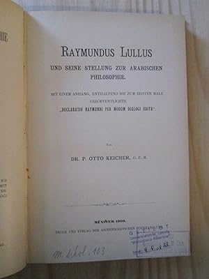 Raymundus Lullus und seine Stellung zur arabischen Philosophie : mit einem Anhang,.,.