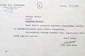 Typescript letter signed 'Ö. Asim'.