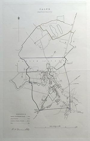 Antique Map CALNE, WILTSHIRE, England, Street Plan, Dawson original 1832