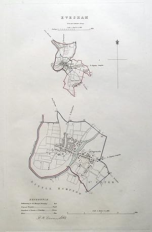 Antique Map EVESHAM, WORCESTERSHIRE, UK, Street Plan, Dawson Original 1832